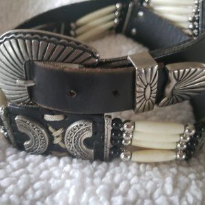Western leather and silver 38 inch brown belt